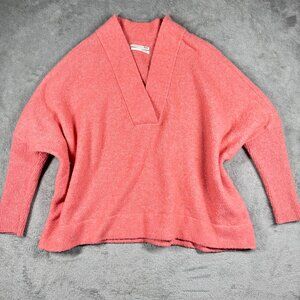 Cozy Deep V Oversized Pullover Sweater Pink Soft Knit by Anthropologie XS
